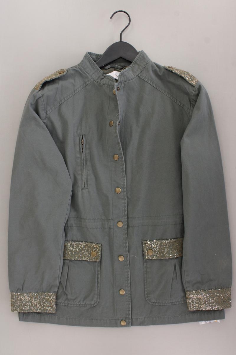 Aniston Übergangsjacke Gr. 38 neuwertig mit Pailletten olivgrün aus Baumwolle